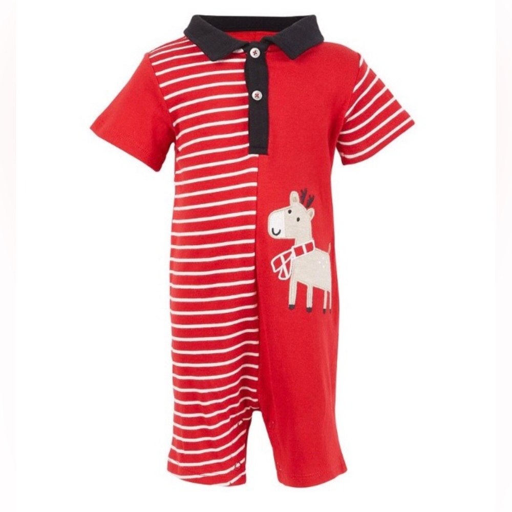 Infant Holiday Short Sleeve Reindeer Sunsuit NWT 0-3M Red and White